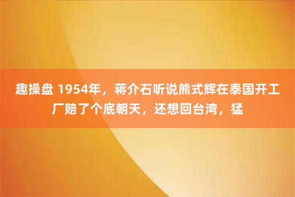 趣操盘 1954年，蒋介石听说熊式辉在泰国开工厂赔了个底朝天，还想回台湾，猛